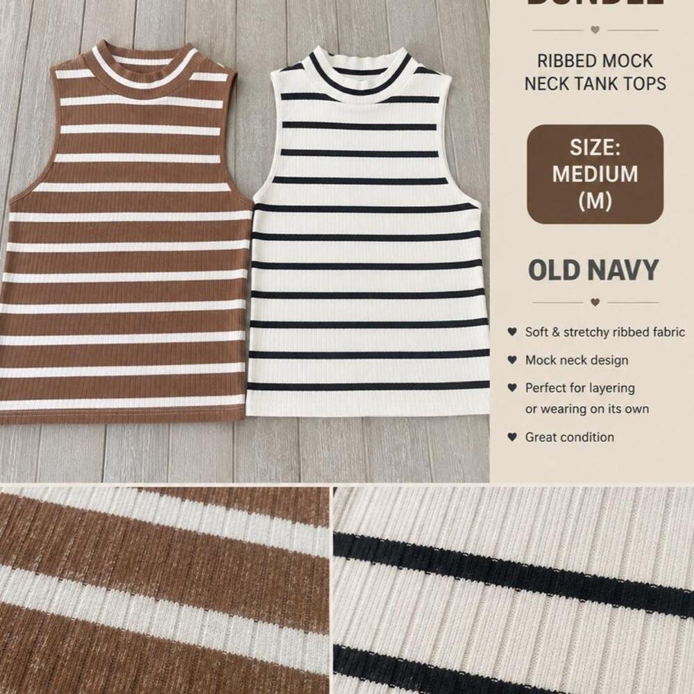 Old Navy 2-pack bundle , brown and white striped ribbed mock neck tank tops / M